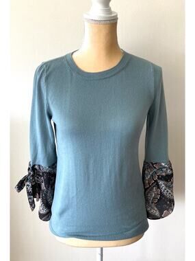 Loft Sweater Paisley Sleeves Blue Green Size XS Petite